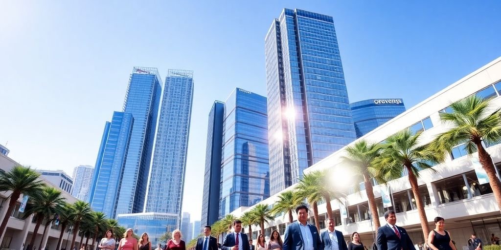 UAE skyline with business people