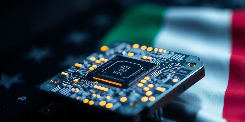 AI chip, US and UAE flags.