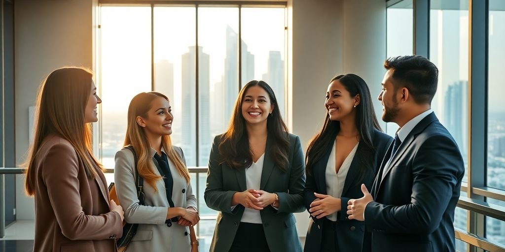 Students in suits networking in Dubai