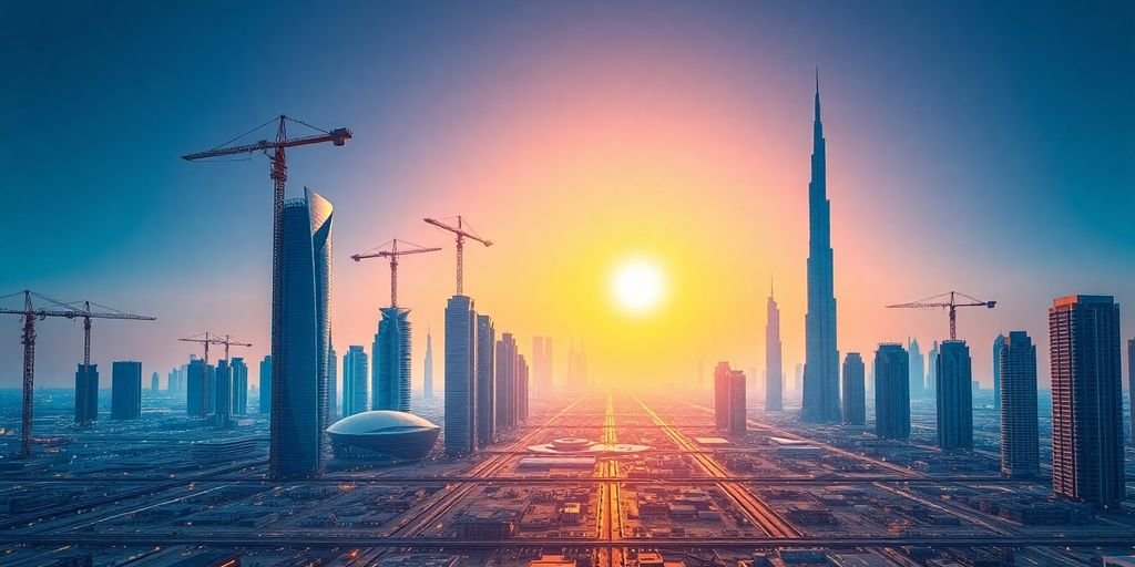 Futuristic Dubai skyline with integrated circuits.