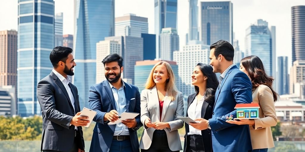 Modern buildings, diverse entrepreneurs, growing businesses.