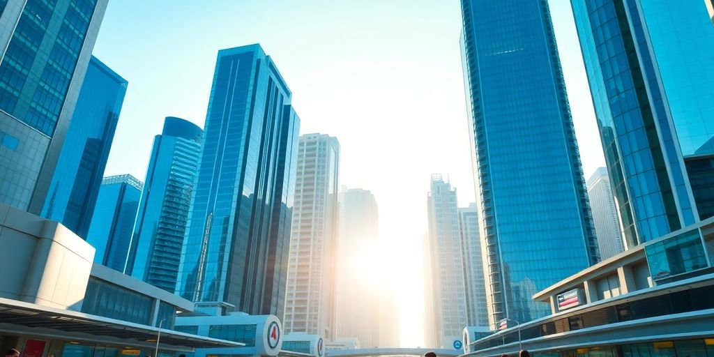 Modern Dubai skyline; business district; fast setup