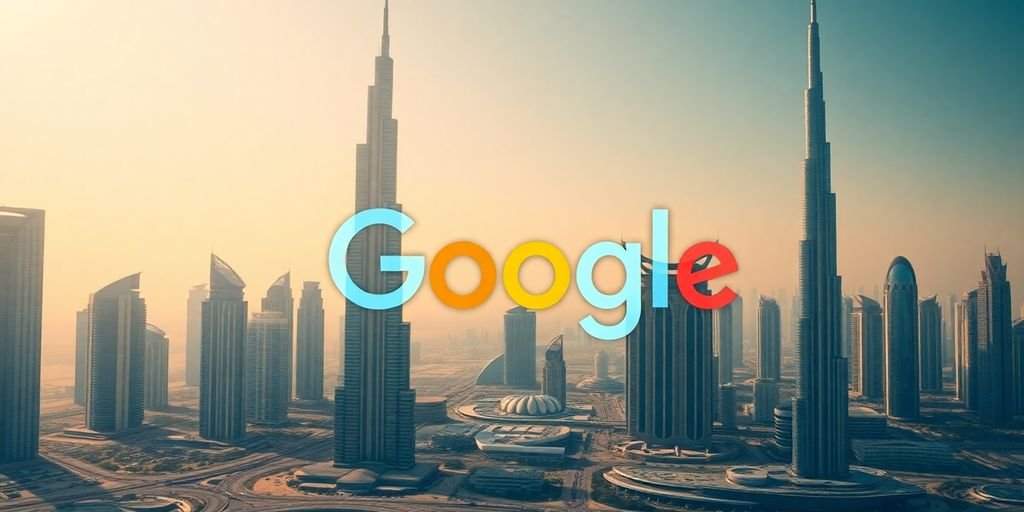 Google logo over Dubai skyline.