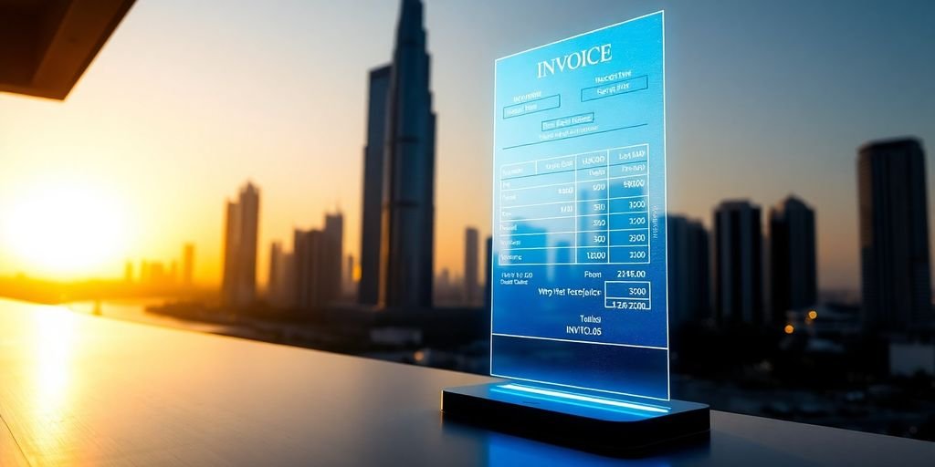 UAE cityscape with digital invoice overlay