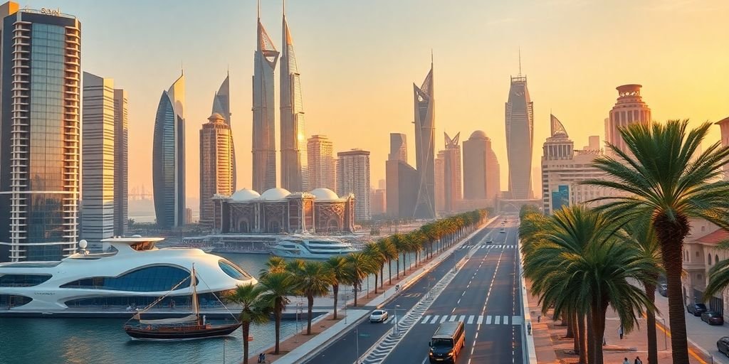 Modern city skyline with desert