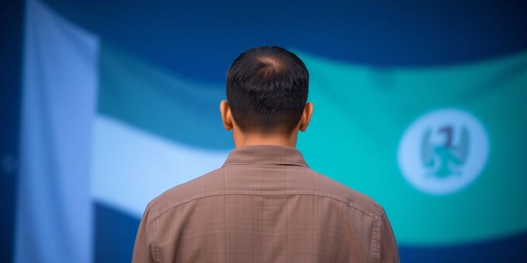 Man looking at UAE and Nigerian flags.