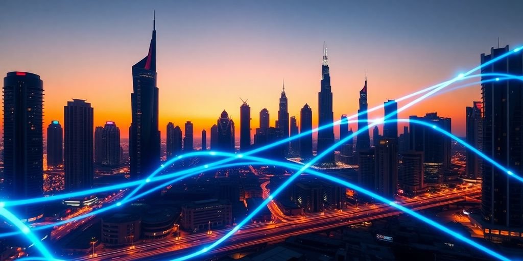 UAE skyline, digital assets, fintech.